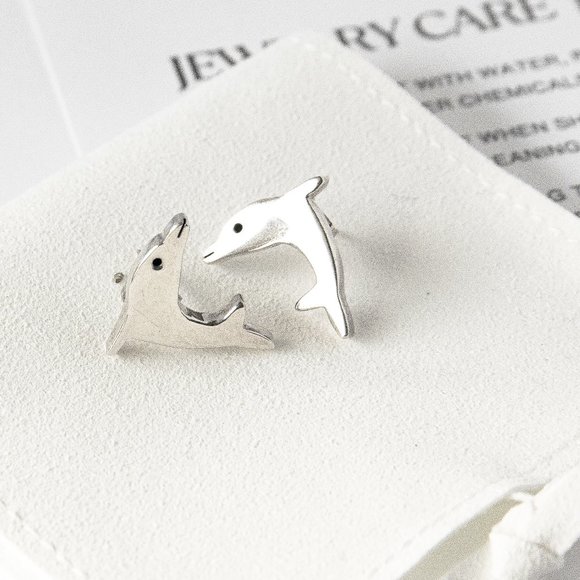 Dolphin Sterling Silver Stud Earrings - Picture 1 of 4